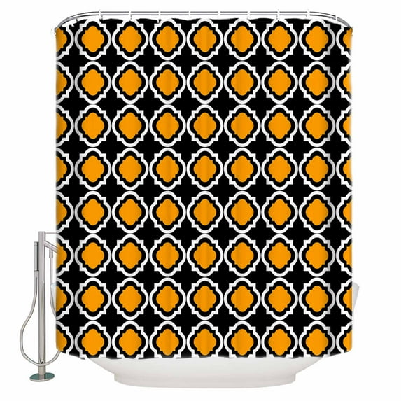 Halloween Yellow-Black Moroccan Geometric Shower Curtain Set ,Waterproof Fabric Shower Curtains Shower Curtains for Bathroom,Bathroom Decor 60"x72"