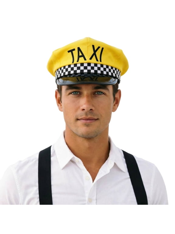 Halloween Yellow Taxi Driver Hat | Cabs Drivers Hat | Chauffeur Drivers Caps | Cabbie Hats | Retro NYC Driving Caps | Taxi Driver Accessories | 5" x 10" | Adjustable | Unisex