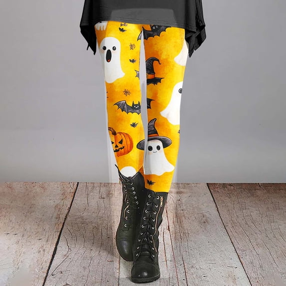 Halloween Yellow Velvety Super Soft Lightweight Leggings Milk Silk Grinding Seamless Compression Tummy Control Leggings Mid Rise Yoga Pants XL