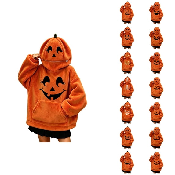 Halloween Zip Hoodie for Kids Pumpkin Face Print Full Zip Front Zipper Sweatshirt 3-12 Years