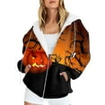 Halloween Zip Up Hoodies for Women Pumpkin Bats Print Oversized Hooded