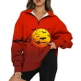 Halloween Zip Up Sweatshirt for Women Pumpkin Bats Print Y2K Oversized