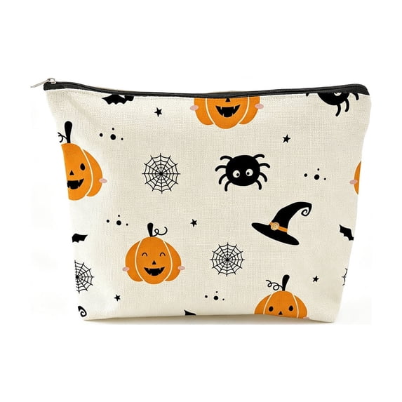 Halloween Zipper Cosmetic Bag Multi Patterns Spooky Makeup Pouch Reusable Canvas Travel Storage Bag For Makeup Toiletries Small Accessories