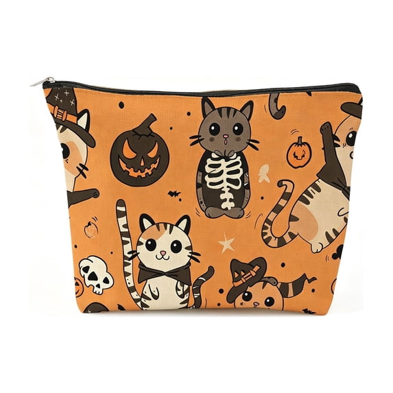 Halloween Zipper Cosmetic Bag, Multi Patterns Spooky Makeup Pouch, Reusable Canvas Travel Storage Bag for Toiletries, Accessories, Vanity Organizer