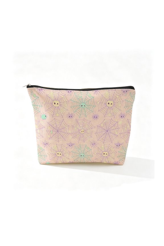 Halloween Zipper Cosmetic Bag – Spooky Printed Makeup Pouch,Reusable Canvas Travel Storage Organizer for Toiletries,Cosmetics,Daily Accessories,Holiday Party Gift