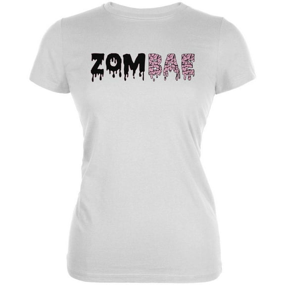 Halloween Zombae Zombie Brain  Juniors Soft T Shirt White LG