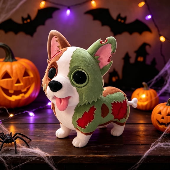 Halloween Zombie Corgi Dog Figurine, Spooky Puppy Tabletop Statue for Halloween Party Indoor Home Decoration