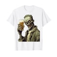 thumbnail image 1 of Halloween Zombie Drinking Beer Short Sleeve White T-Shirt, 1 of 5