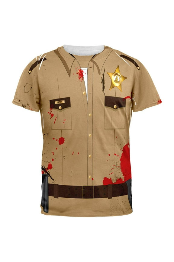Halloween Zombie Grime Sheriff Walker Costume All Over Adult T-Shirt - 2X-Large