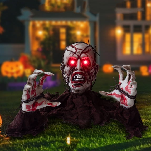 Halloween Zombie Groundbreaker Decoration Outdoor,Scary Bloody Wire Winding Zombie with Glowing Eyes for Graveyard Haunted House Decor,Horror Zombies Props