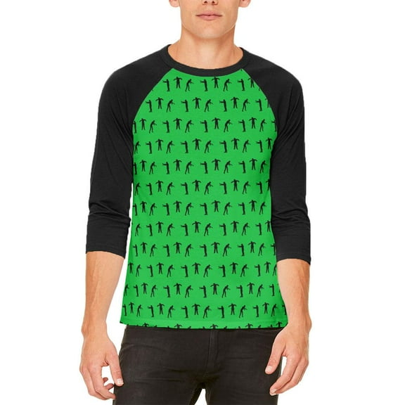 Halloween Zombie Guy Walker Pattern Mens Raglan T Shirt Multi SM