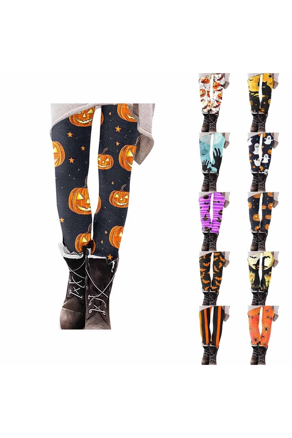 Halloween Zombie Hand Full Moon Bat Print Women Stretch Leggings Cool Blue Base Elastic Polyester Spooky Cosplay Workout Pants