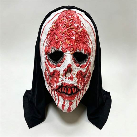 Halloween Zombie Head Mask with Headscarf,LARP Realistic Scary Zombie Nun Mask