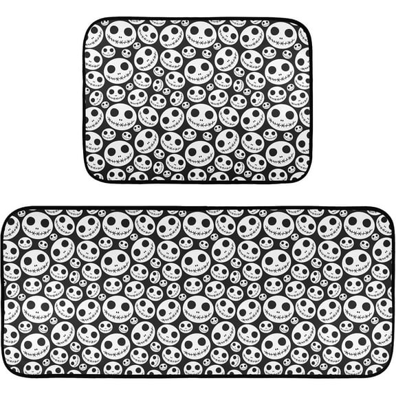 Halloween Zombie Skeleton Skull Kitchen Rugs Set of 2 Pieces, Non Slip Cushioned Anti Fatigue Mats for Kitchen Floor, 19.7"X27.6"+19.7"X47.2" Heavy Duty Comfort Standing Mats