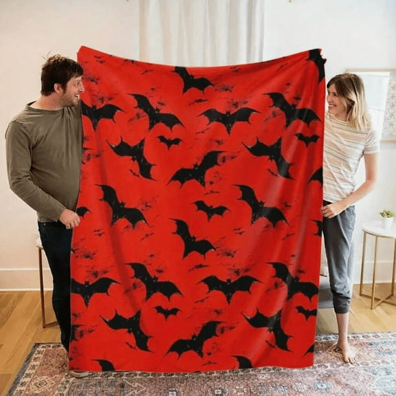 Halloween bat print blanket, soft and warm flannel blanket suitable for napping, camping, traveling, office(30*40IN)