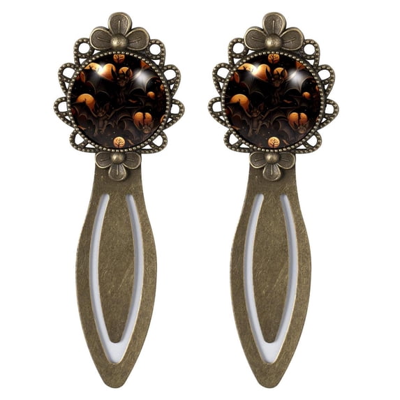 Halloween bats Set of 2 Vintage Copper-Colored Lace Bookmarks - Stainless Steel Book Accessories and Book Marks for Readers and Book Lovers