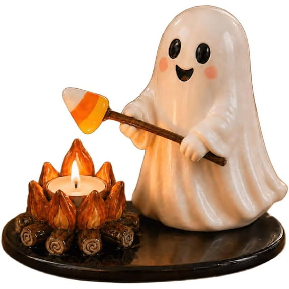 Halloween bonfire candlestick, mummy marshmallow stick tealight holder, autumn scarecrow corn decor, hand-painted resin ornament for halloween party supplies