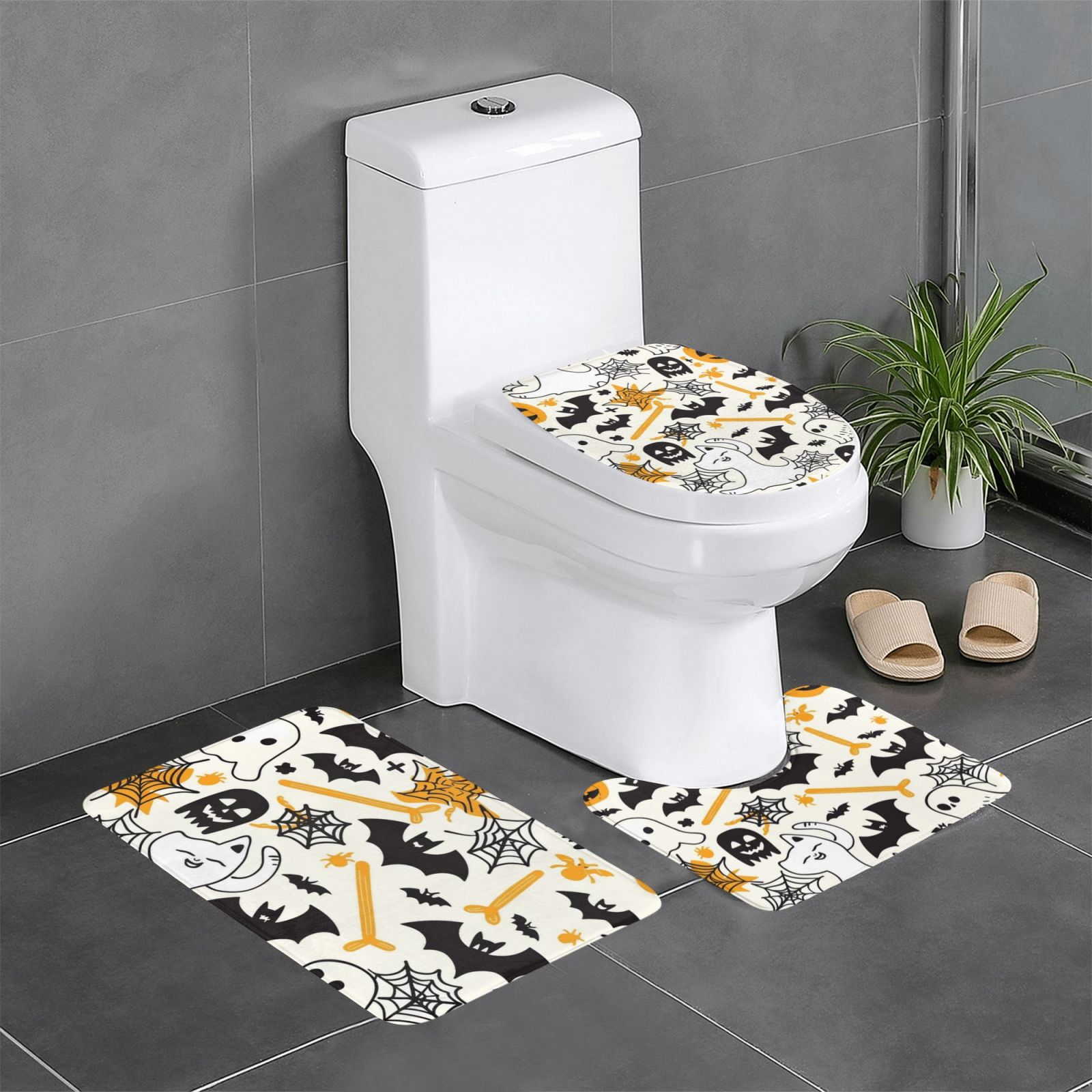 Halloween cartoon print Bathroom Decot Bathroom Rug Sets 3 Piece Toilet ...