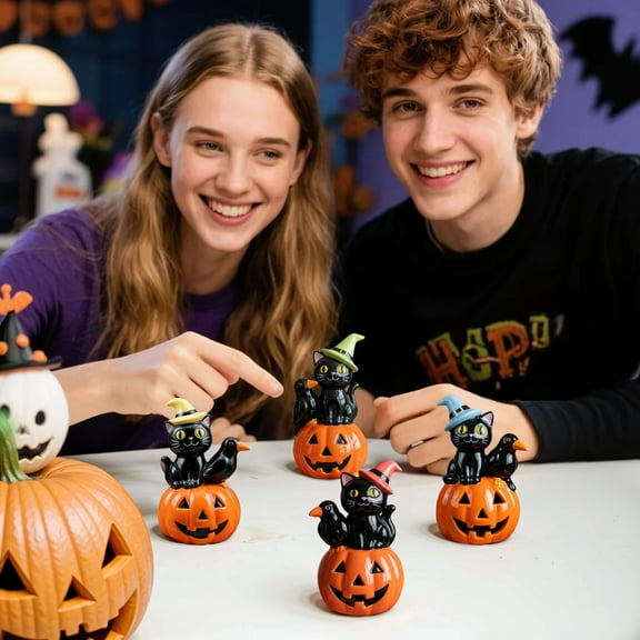 Halloween cat pumpkin ornaments horror resin statue