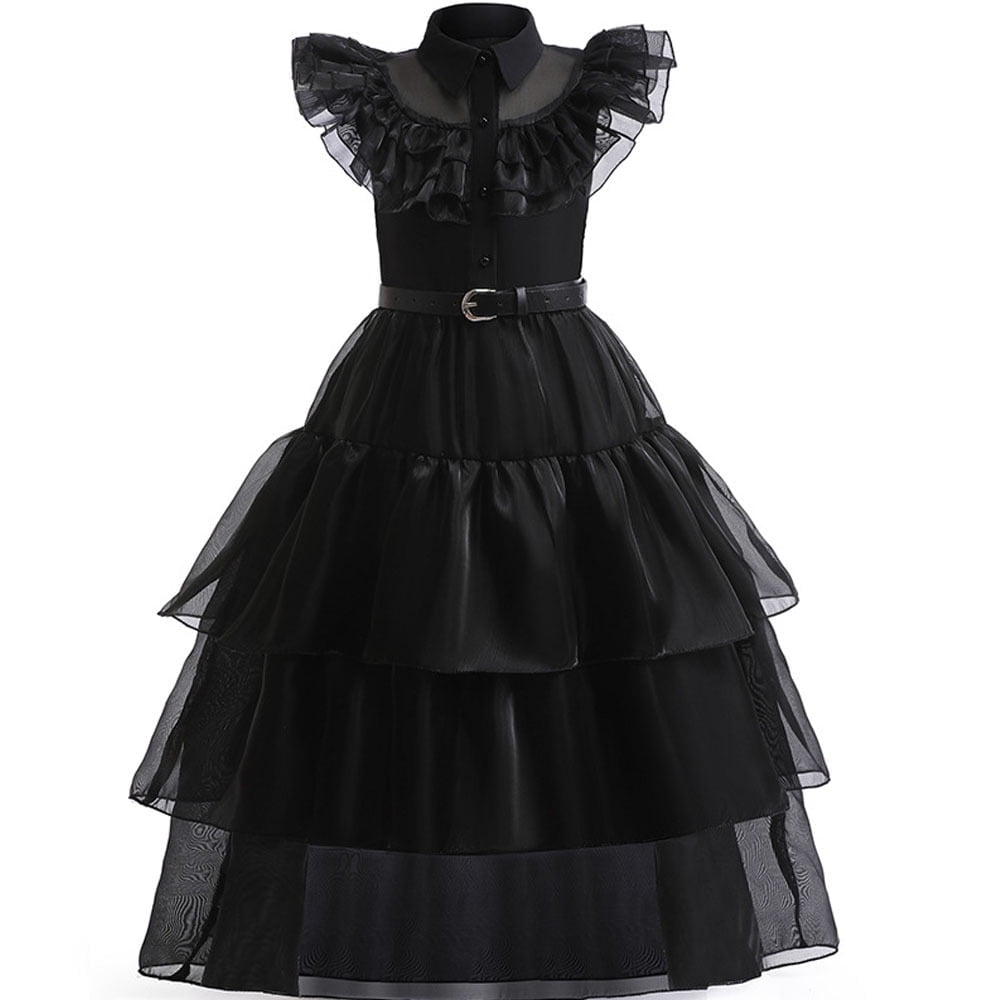 Halloween costume Kids Wednesday Addams Black Tulle Dress Girls School