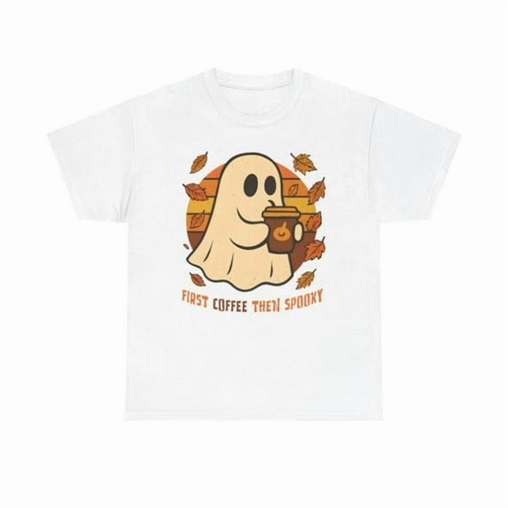 Halloween cotton casual Ghost Coffee Graphic Tee T Shirt Top Cute Spooky Breathable White S-5XL