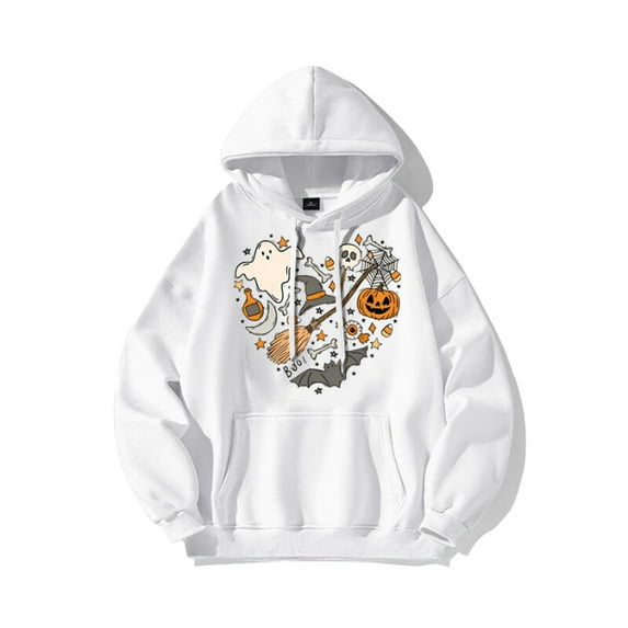 Halloween creative hooded long-sleeved printed loose casual plus velvet men's and women's sweatshirt jacket