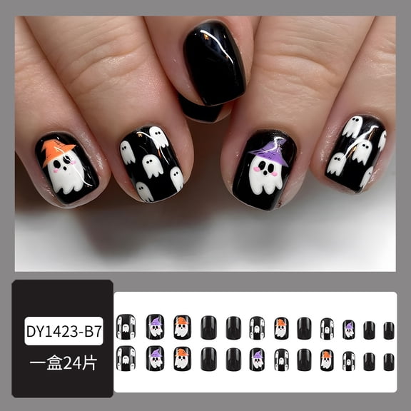 Halloween cute ghost nail art film, wearable short funny fake nail patch, cross-border hot-selling wearing nail