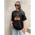 thumbnail image 1 of Halloween cute little cat pumpkin pattern T-shirt, washable top, round neck, short sleeve, black S-2XL, plus-size, 1 of 5