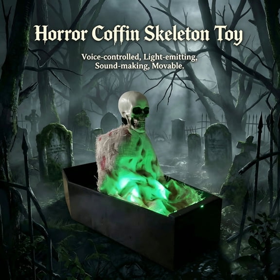 Halloween decor Voice Activated Animated Skeleton In Coffin With Green Light