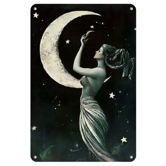 Halloween decoration poster, Moon Stars Witch art printed wall decoration, Dark Gothic style, suitable for living room, bedroom, office, bathroom, kitchen, dining room, bar, club