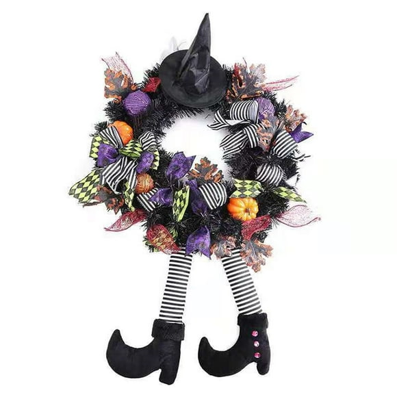 Halloween decorations,Halloween Wreath Front Door,24'' Witch Wreath,Witch's Hat And Legs Hanging Leg Pumpkin Maple Leaf Decor Unique Decoration,halloween decorations for Door or Interior Wall Decor