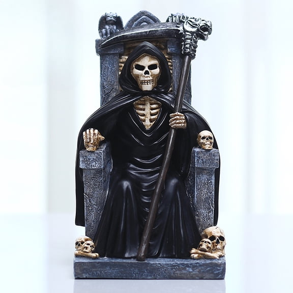 A Halloween decorative piece featuring a Western traditional throne. A unique death-themed gift. Made of resin, it's a spooky addition to your holiday decor.