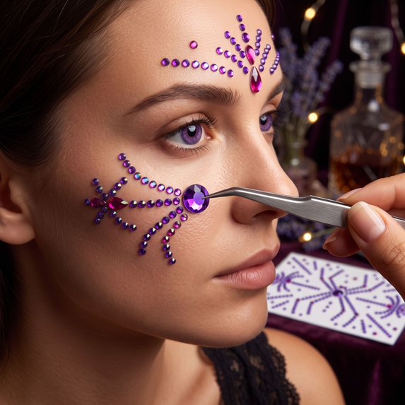 Halloween for Adults Rhinestone 5X3 Inch Purple Glitter Halloween Face Gothic Gem for Parties 1 Pack