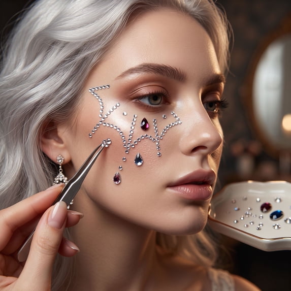 Halloween for Adults Rhinestone Face Jewels 4.5 X 3 Inch Face No-Makeup Accents Holiday Party Accessories White 1 Pack