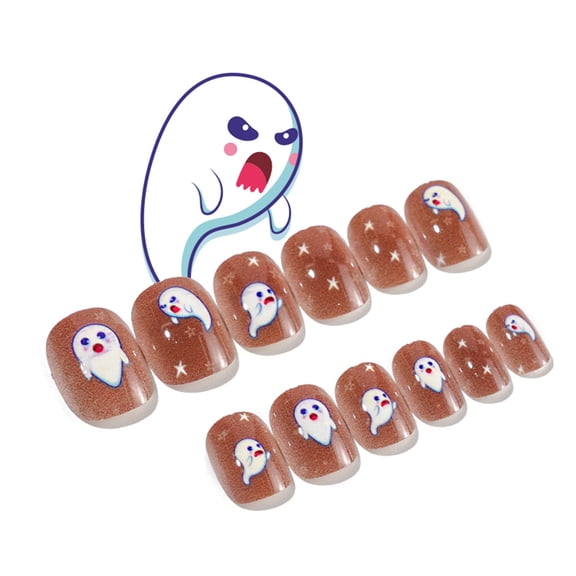 Halloween for Witch Broom Child Adult Wearable Press On Short Square Nails Full Cover Pres