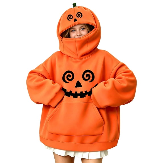 Halloween hoodie for kids, cute pumpkin hoodie for boys and girls, Long Sleeve Pullover Hooded Top with Front Pocket, Halloween out for kids