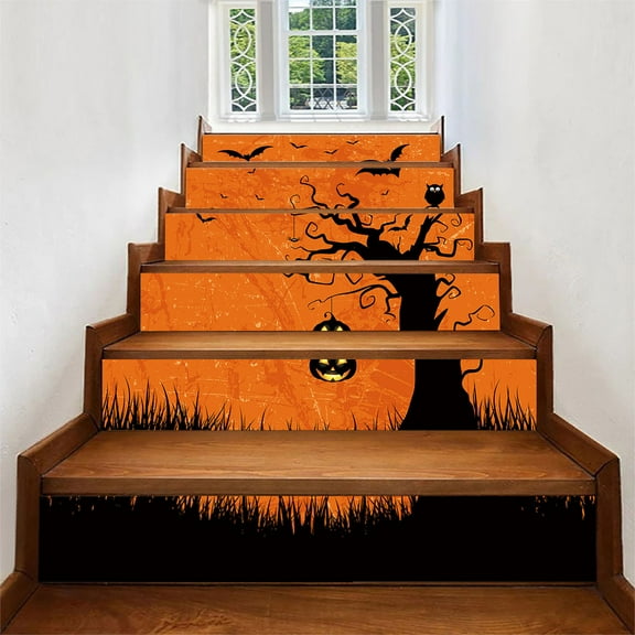 Halloween horror pumpkin tree pattern wall sticker PVC step decoration stair sticker, Peel and Stick Vinyl Stair Riser Decals Staircase Tile Stickers Decor Modern Marble Decoration Self-Adhesive