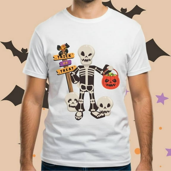 Halloween hotton casual Trick Or Treat Graphic Tee T Shirt Top Funny Skeleton White S-5XL
