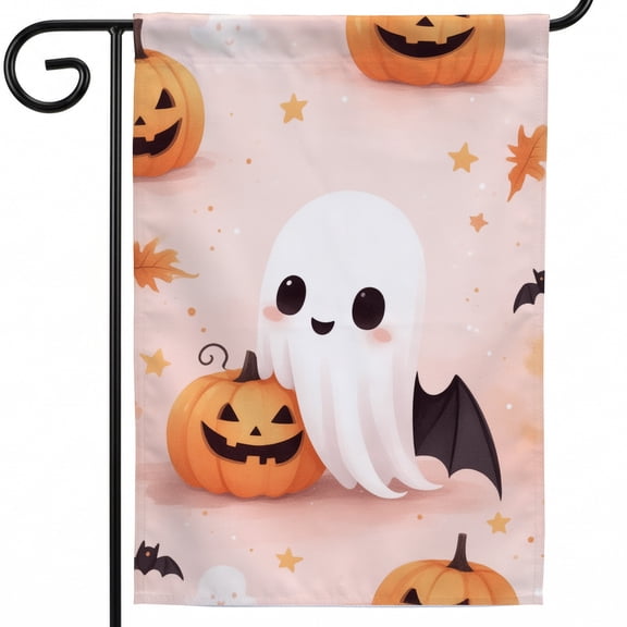 Halloween house flags halloween flag 28x40 A cartoon ghost and pumpkins on a pink background. C halloween lawn outside halloween decorations