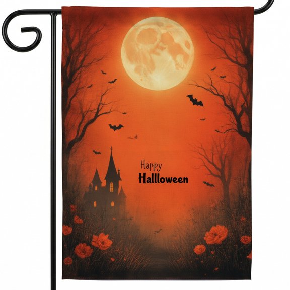 Halloween house flags large halloween flag A halloween scene with a full moon and a castle in the background. Happy Halloween vintage halloween art halloween vintage decor