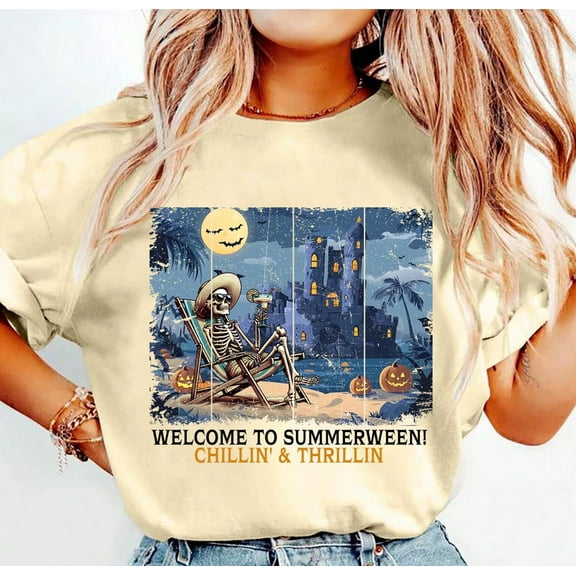 Halloween in Summer Shirt, Spooky Summer Shirt, Retro Summer Halloween Tee, Pumpkin Summer Shirt, Funny Halloween Beach Shirt