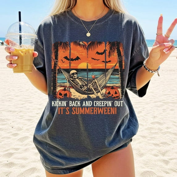 Halloween in Summer T-shirt, beach Shirt, Halloween vacation Shirt, Spooky Beach Shirt, Halloween Pumpkin Shirt, Summer TH140620