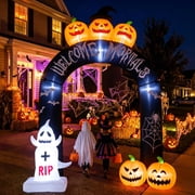 MAGOTAN 9 FT Halloween Inflatables Archway Outdoor Decorations Pumpkin Ghost Archway Halloween Inflatable Blow Up Pumpkin Tombstone Decoration Build-in LED Ligh