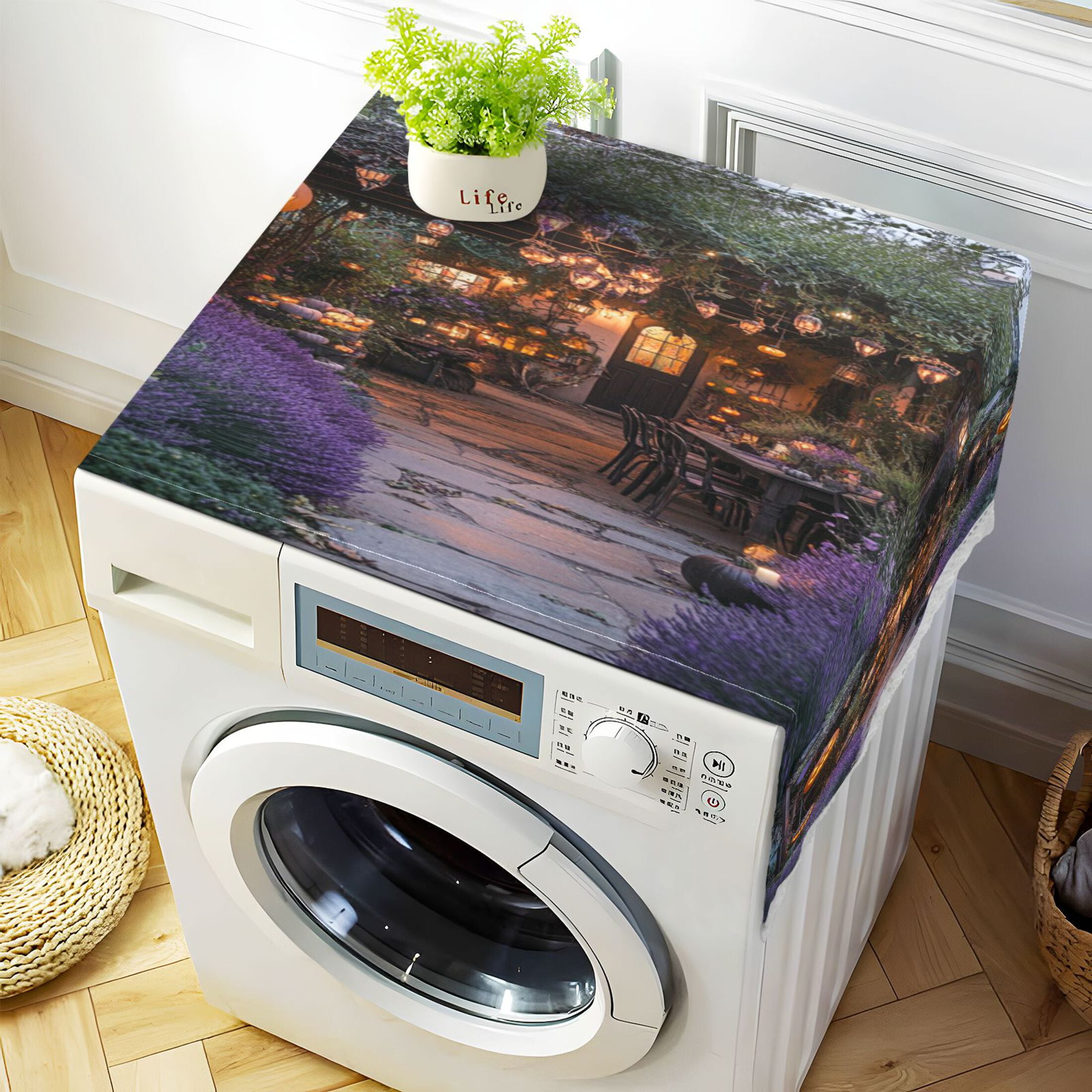 Halloween-inspired GardenWasher and Dryer Covers Dust-Proof and Oil Resistant Fridge Cover with 4 Storage Pockets Washing Machine Top Cover for Laundry Kitchen Home 51.2 x 22 In