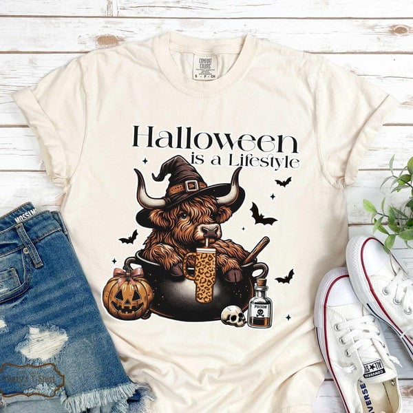 Halloween is a Lifestyle TShirt Witchy Highland Cow Shirt Cute