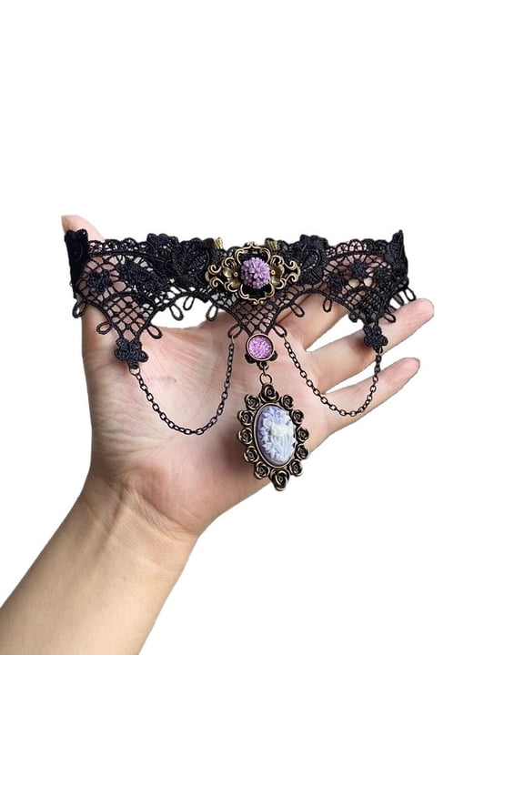 These Halloween necklaces for women exude a vintage gothic punk vibe. Choose from black lace, lolita lace, or Victorian steampunk styles—perfect for parties, weddings, princess outfits, and more.