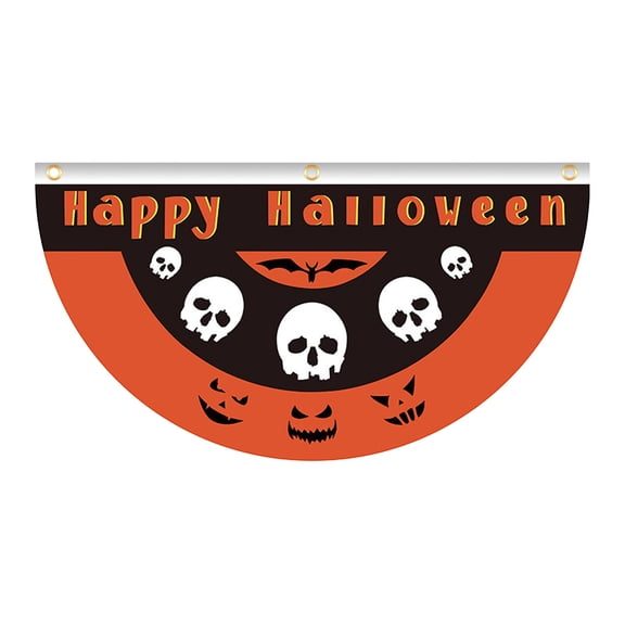 Halloween party decorations Halloween Fan-shaped Garden Print Pumpkin Ghost Hanging Yard Outdoor Decoration Fence Half