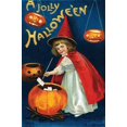 thumbnail image 1 of A Halloween postcard with a little witch pulling small envelopes out of a pumpkin, surrounded by lit jack of lanterns. Poster Print by Ellen M. Clapnoddle (24 x 36), 1 of 1