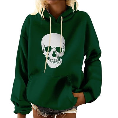Halloween print autumn and winter leisure new style sweatshirt loose hooded pullover large size women's clothing trendy cool