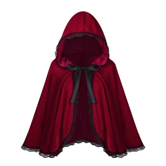 Halloween red hooded cape for women, lace-trimmed cape, stage short style